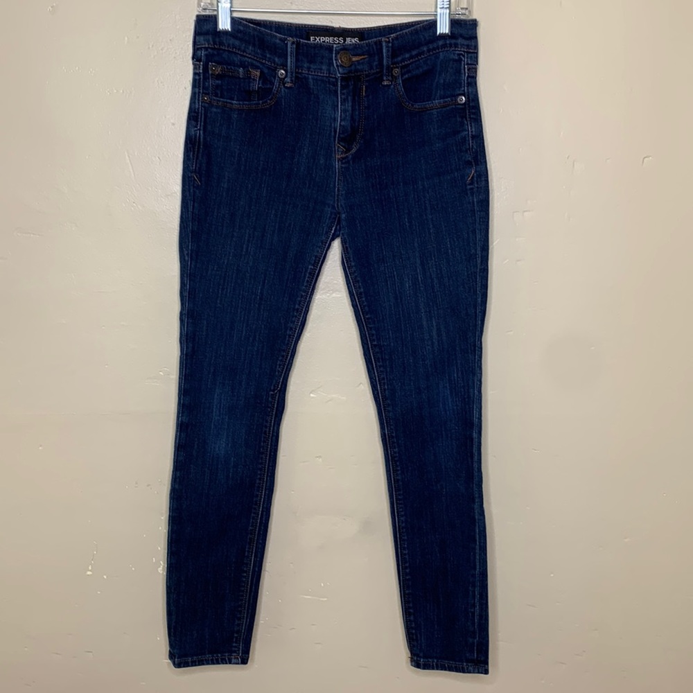 EXPRESS Jeeging Jeans Mid-Rise Skinny Stretchy 5 Pocket 2 Short